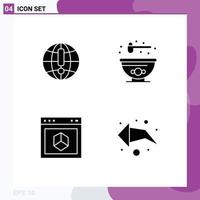 Set of 4 Modern UI Icons Symbols Signs for globe element world food site Editable Vector Design Elements