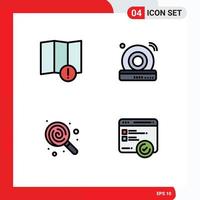 Group of 4 Modern Filledline Flat Colors Set for alert lollipop cd internet development Editable Vector Design Elements