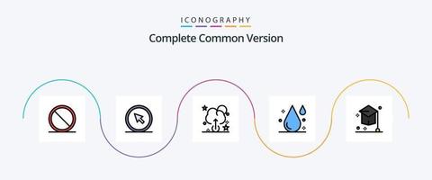 Complete Common Version Line Filled Flat 5 Icon Pack Including education. college. pointer. water. drink vector