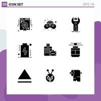 Mobile Interface Solid Glyph Set of 9 Pictograms of luggage devices sdk charge programming Editable Vector Design Elements