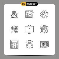 Modern Set of 9 Outlines and symbols such as devices genome report genetics wheel Editable Vector Design Elements