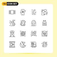 16 User Interface Outline Pack of modern Signs and Symbols of tab faucet left bathroom game Editable Vector Design Elements
