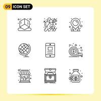 Set of 9 Modern UI Icons Symbols Signs for business text location mobile geography Editable Vector Design Elements