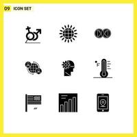 User Interface Pack of 9 Basic Solid Glyphs of internet connections vegetables connected duplicate Editable Vector Design Elements