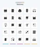 Creative Electronics 25 Glyph Solid Black icon pack  Such As television. headset. printer. headphones. tv vector