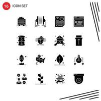 16 Universal Solid Glyphs Set for Web and Mobile Applications website page transfer internet paper Editable Vector Design Elements