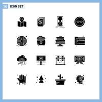 Solid Glyph Pack of 16 Universal Symbols of lenses geek access frame time Editable Vector Design Elements