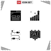 User Interface Pack of 4 Basic Solid Glyphs of coding computer layout growth usb Editable Vector Design Elements