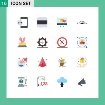 Pictogram Set of 16 Simple Flat Colors of men movember vertical hipster computing Editable Pack of Creative Vector Design Elements
