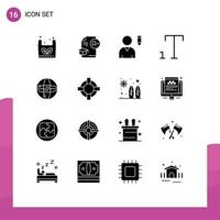 Modern Set of 16 Solid Glyphs Pictograph of globe internet a world font Editable Vector Design Elements