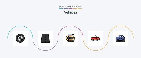 vehículos línea lleno plano 5 5 icono paquete incluso . bote. todoterreno vector