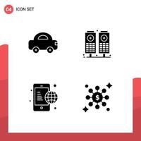 4 Universal Solid Glyphs Set for Web and Mobile Applications automobile global vehicles speaker dollar Editable Vector Design Elements