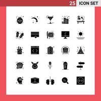 25 Thematic Vector Solid Glyphs and Editable Symbols of desk microphone glasses party candle Editable Vector Design Elements