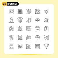 Set of 25 Vector Lines on Grid for fruit left gear down management Editable Vector Design Elements