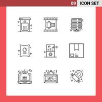 Set of 9 Modern UI Icons Symbols Signs for apple farming movie reel vpn server Editable Vector Design Elements