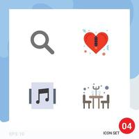 Set of 4 Vector Flat Icons on Grid for expanded dinner heart album table Editable Vector Design Elements