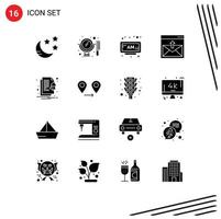 Modern Set of 16 Solid Glyphs Pictograph of file mail am email contact Editable Vector Design Elements