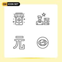 Stock Vector Icon Pack of 4 Line Signs and Symbols for online yuan find job personal eye Editable Vector Design Elements