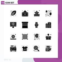 Group of 16 Modern Solid Glyphs Set for computer electricity office eco bio Editable Vector Design Elements