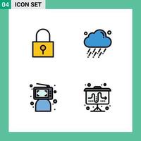 User Interface Pack of 4 Basic Filledline Flat Colors of lock click secure password weather online Editable Vector Design Elements