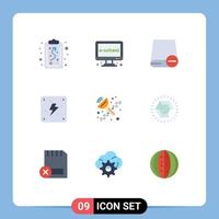 Modern Set of 9 Flat Colors Pictograph of communication energy online electricity gadget Editable Vector Design Elements