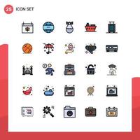 Mobile Interface Filled line Flat Color Set of 25 Pictograms of ball briefcase military bag sea Editable Vector Design Elements