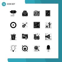 Universal Icon Symbols Group of 16 Modern Solid Glyphs of video studio blueprint wash mirror Editable Vector Design Elements