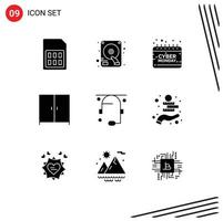 Modern Set of 9 Solid Glyphs Pictograph of conversation wardrobe calendar interior sign Editable Vector Design Elements