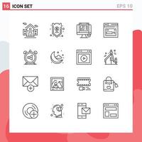 Universal Icon Symbols Group of 16 Modern Outlines of alarm website css design web internet Editable Vector Design Elements