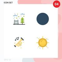 Pictogram Set of 4 Simple Flat Icons of autumn horn tree round trumpet Editable Vector Design Elements