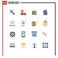 User Interface Pack of 16 Basic Flat Colors of team connected bag smart city building Editable Pack of Creative Vector Design Elements