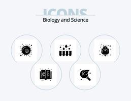 Biology Glyph Icon Pack 5 Icon Design. flower. laboratory. magnifier. experiment. cell vector