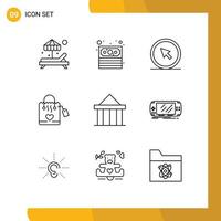 User Interface Pack of 9 Basic Outlines of columns acropolis mouse wedding love Editable Vector Design Elements