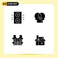 Set of 4 Commercial Solid Glyphs pack for decoration jacket xmas modern safety Editable Vector Design Elements