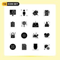 16 User Interface Solid Glyph Pack of modern Signs and Symbols of record user hand money accountant Editable Vector Design Elements