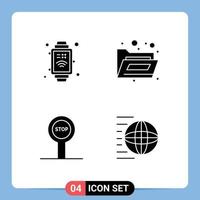 Set of 4 Modern UI Icons Symbols Signs for hand watch delivery files board shipping services Editable Vector Design Elements