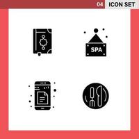 Group of 4 Modern Solid Glyphs Set for quran docs ramadhan spa app Editable Vector Design Elements