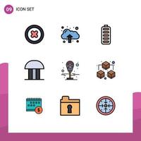 Group of 9 Modern Filledline Flat Colors Set for parking machine charging courthouse court building Editable Vector Design Elements