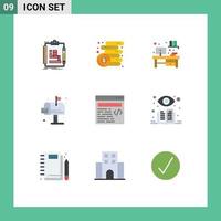 Set of 9 Modern UI Icons Symbols Signs for design mailbox coins life city Editable Vector Design Elements