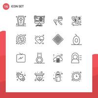 Set of 16 Modern UI Icons Symbols Signs for security dollar website industry mask Editable Vector Design Elements