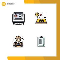 Modern Set of 4 Filledline Flat Colors Pictograph of computer plumber sign man notepad Editable Vector Design Elements