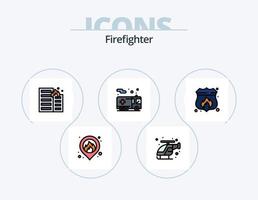 bombero línea lleno icono paquete 5 5 icono diseño. helicóptero. emergencia. alerta. bombero. hacha vector