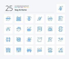 Stay At Home 25 Blue Color icon pack including bath. spa. estate. relax. pot vector