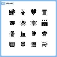 Mobile Interface Solid Glyph Set of 16 Pictograms of citysets animal human heart fan cooling Editable Vector Design Elements