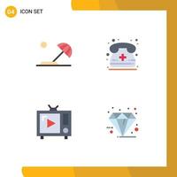 User Interface Pack of 4 Basic Flat Icons of beach retro tv sun medical call tv set Editable Vector Design Elements