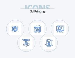 3d Printing Blue Icon Pack 5 Icon Design. printer. printing. page. modeling. shape vector