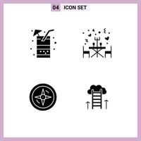 4 Universal Solid Glyphs Set for Web and Mobile Applications beverage compass juice romantic career path Editable Vector Design Elements