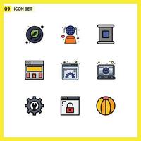 9 User Interface Filledline Flat Color Pack of modern Signs and Symbols of computer management food gear content Editable Vector Design Elements