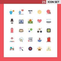 User Interface Pack of 25 Basic Flat Colors of building gear human setting money Editable Vector Design Elements