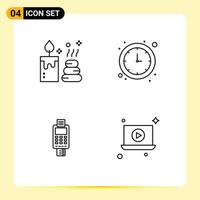 Mobile Interface Line Set of 4 Pictograms of spa card banking time credit card Editable Vector Design Elements